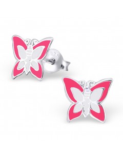 Mon-bijou - H10391- Boucle d'oreille papillon rose en argent 925/1000