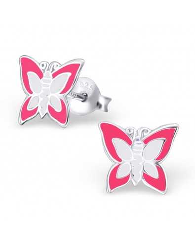 Boucle d'oreille papillon rose en argent 925