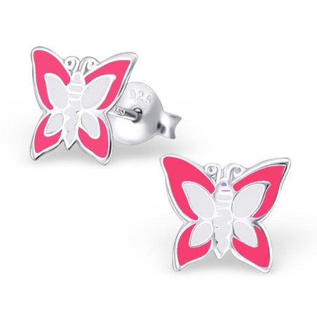 Mon-bijou - H10391- Boucle d'oreille papillon rose en argent 925/1000
