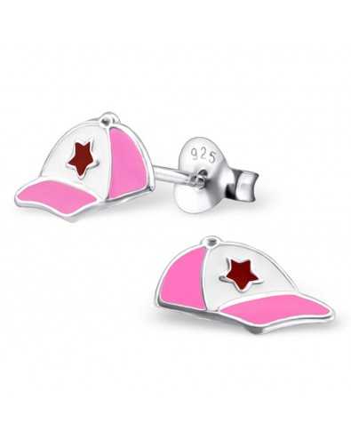 Boucle d'oreille casquette rose en argent 925