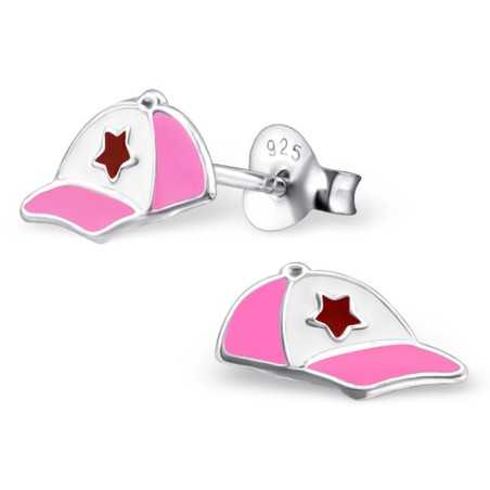 Boucle d'oreille casquette rose en argent 925