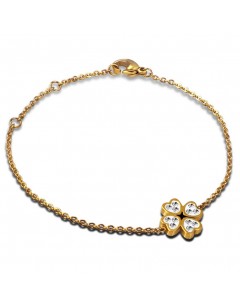 Mon-bijou - H112 - Bracelet trèfle petit cœur doré en argent 925/1000