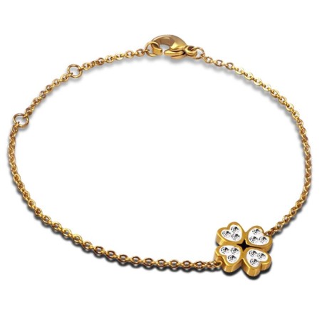 Mon-bijou - H112 - Bracelet trèfle petit cœur doré en argent 925/1000