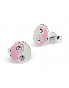 Mon-bijou - H196 - Boucle d'oreille yin et yang rose en argent 925/1000