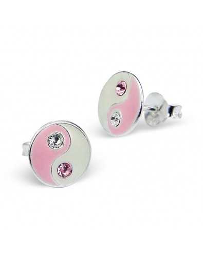 Boucle d'oreille yin et yang rose en argent 925