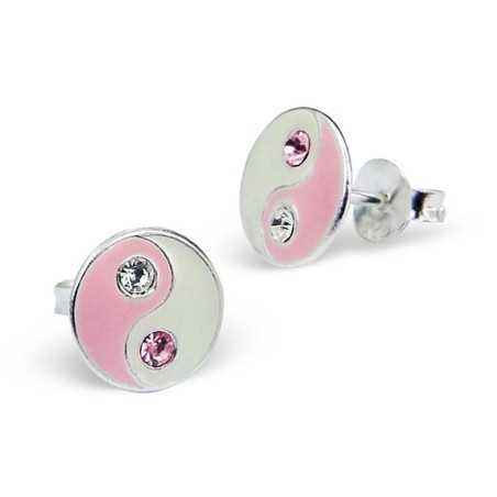 Mon-bijou - H196 - Boucle d'oreille yin et yang rose en argent 925/1000