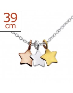 Mon-bijou - H23847 - Collier trois étoiles dorés en argent 925/1000