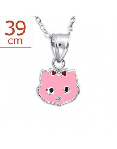 Collier chat rose en argent 925