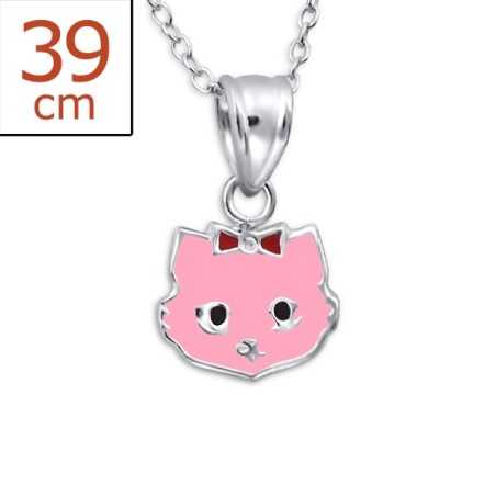 Collier chat rose en argent 925