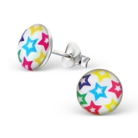 Mon-bijou - H19693 - Boucle d'oreille étoiles multicolore en argent 925/1000