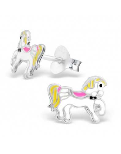 Boucle d'oreille cheval blanc en argent 925