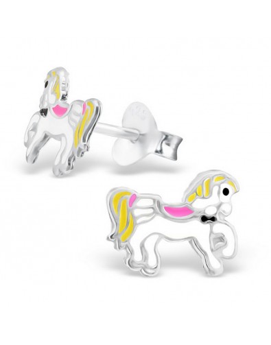 Mon-bijou - H24721 - Boucle d'oreille cheval blanc en argent 925/1000