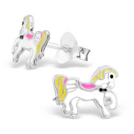 Mon-bijou - H24721 - Boucle d'oreille cheval blanc en argent 925/1000