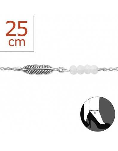 Chaîne cheville plume en argent 925