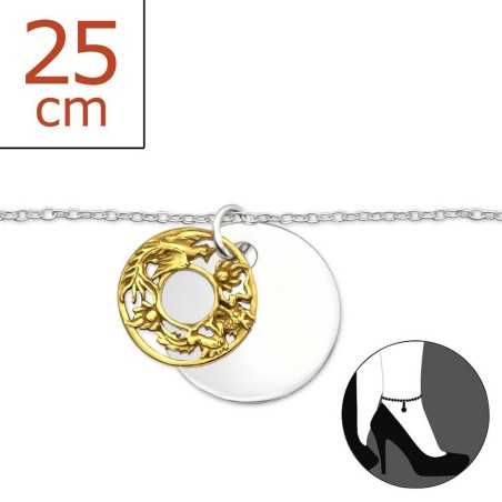 Chaîne cheville motif doré en argent 925