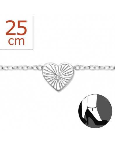 Chaîne cheville coeur en argent 925