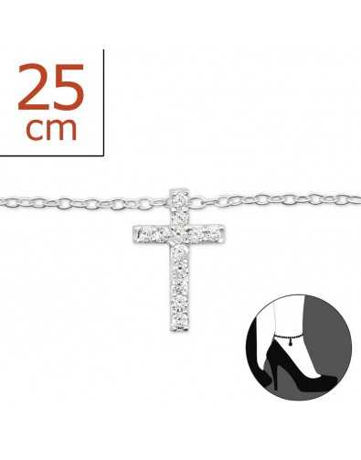 Chaîne cheville croix en argent 925