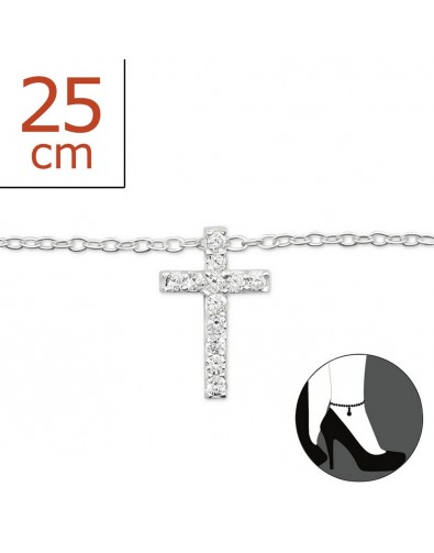 Mon-bijou - H6444 - Chaîne cheville croix en argent 925/1000