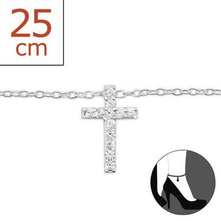 Chaîne cheville croix en argent 925