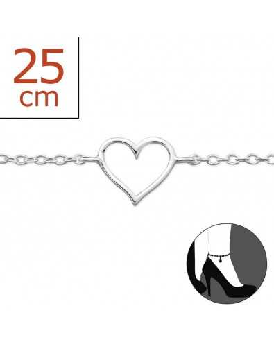 Chaîne cheville coeur en argent 925