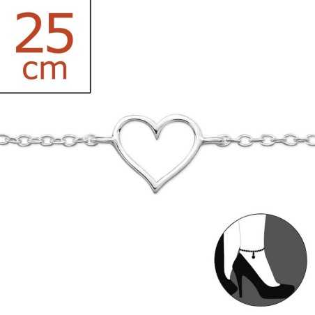 Mon-bijou - H3748 - Chaîne cheville coeur en argent 925/1000