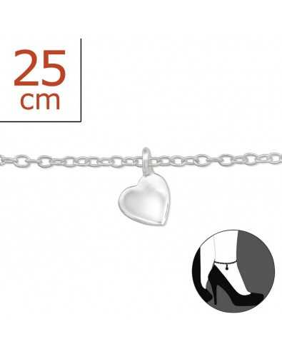 Chaîne cheville coeur en argent 925