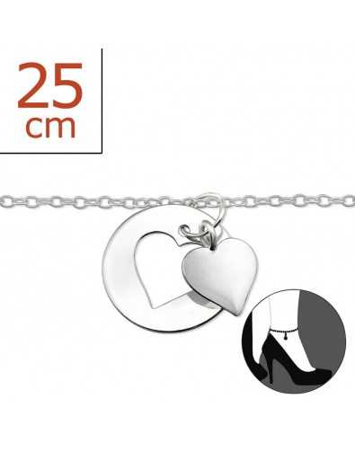 Chaîne cheville coeur en argent 925