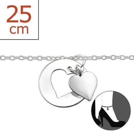 Chaîne cheville coeur en argent 925