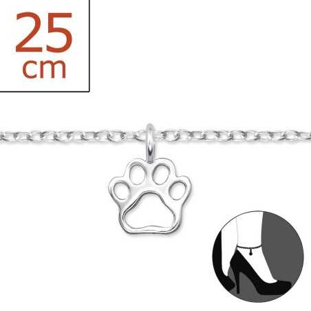 Chaîne cheville patte chat en argent 925