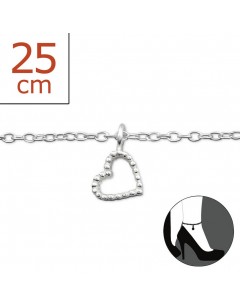 Mon-bijou - H6158z - Chaîne cheville coeur en argent 925/1000