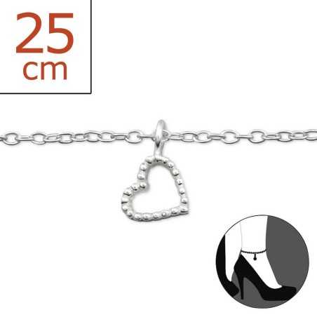 Chaîne cheville coeur en argent 925