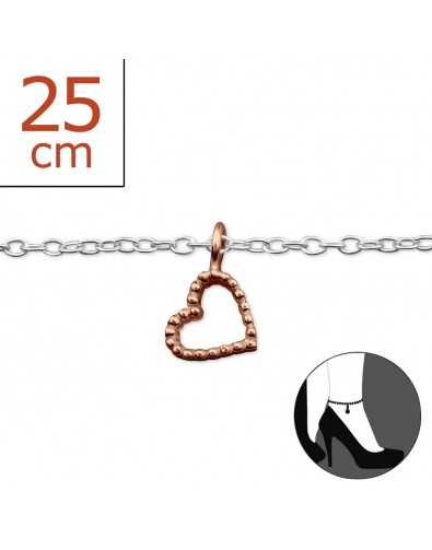 Chaîne cheville coeur en argent 925