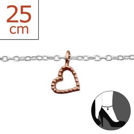 Chaîne cheville coeur en argent 925