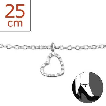 Chaîne cheville coeur en argent 925