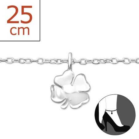 Chaîne cheville trèfle à quatre feuille en argent 925