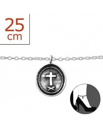 Chaîne cheville croix en argent 925