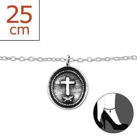 Chaîne cheville croix en argent 925