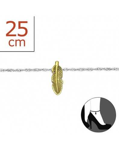 Chaîne cheville plume doré en argent 925