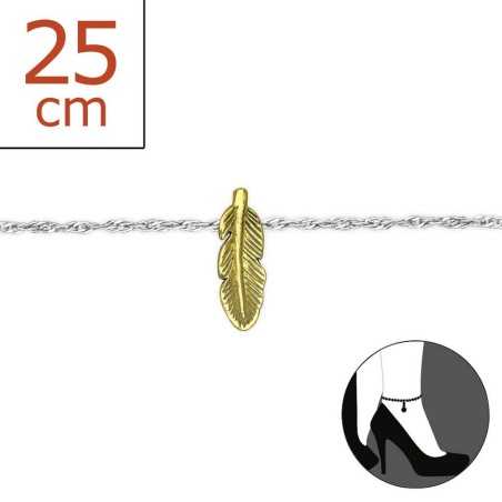 Chaîne cheville plume doré en argent 925