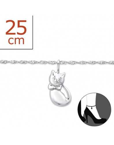 Chaîne cheville chat en argent 925