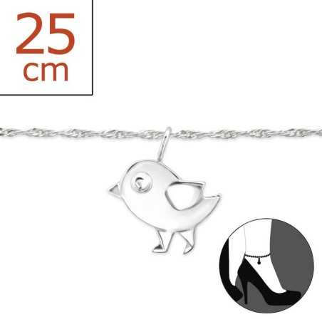 Chaîne cheville petit oiseau en argent 925