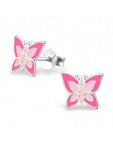 Boucle d'oreille papillon rose clair en argent 925