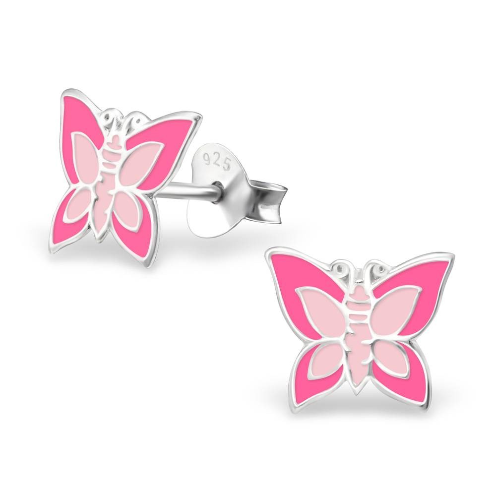 GH1a Boucles d'oreilles en argent 925 avec mini papillon rose 