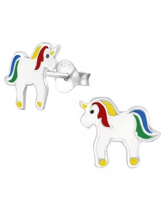 Mon-bijou - H34014 - Boucle d'oreille licorne arc en ciel en argent 925/1000