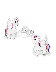 Mon-bijou - H30567 - Boucle d'oreille licorne ailé en argent 925/1000