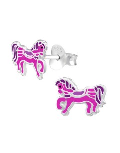 Mon-bijou - H34623 - Boucle d'oreille cheval rose en argent 925/1000