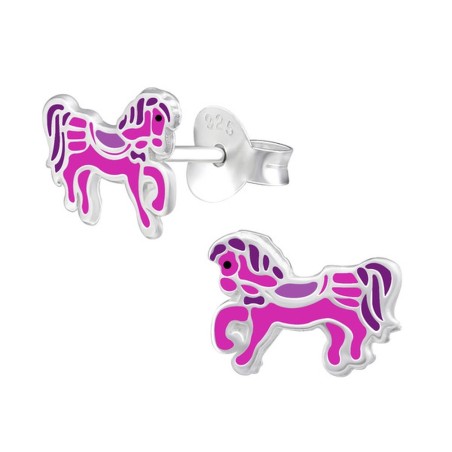 Mon-bijou - H34623 - Boucle d'oreille cheval rose en argent 925/1000