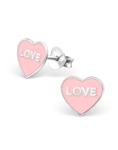 Mon-bijou - H16961 - Boucle d'oreille rose love en argent 925/1000