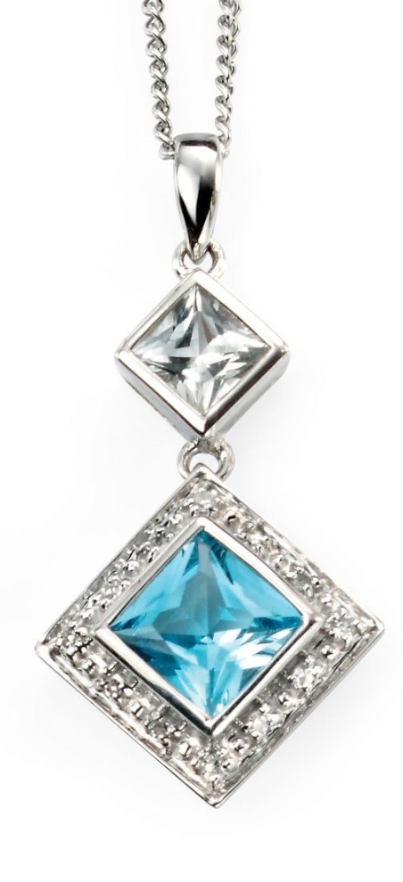 Mon-bijou - D903 - Superbe collier topaze et diamants en or blanc 375/1000