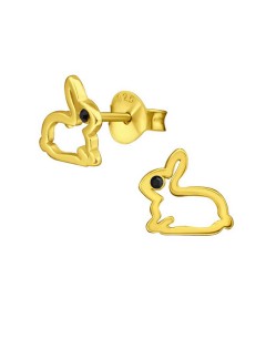Mon-bijou - H23281 - Boucle d'oreille lapin dorée en argent 925/1000